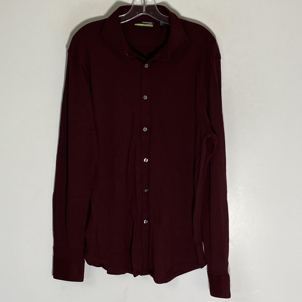 Murano‎ Shirt Mens XL Red Slim Fit Performance Knit Button Up Long Sleeve Dress